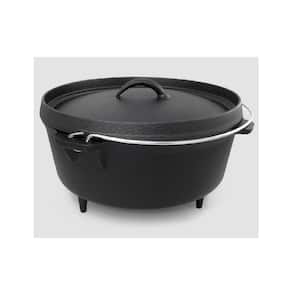 6 Qt. Round Cast Iron Oil Seasoned Perfect for Outdoor Kitchen Camping Dutch Oven in Black with Handle and Leg Base