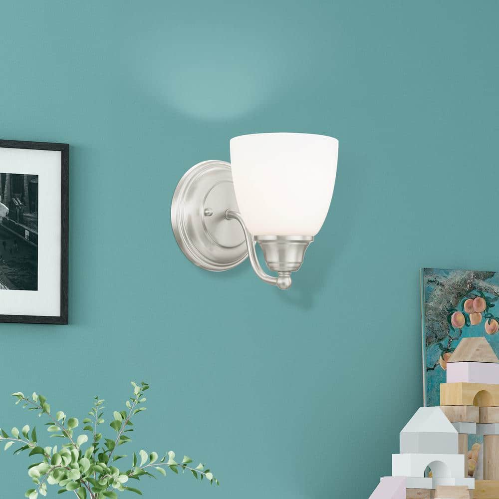 Curvaceous Nickel 7'' Dimmable Wall Sconce with Satin Opal Shade