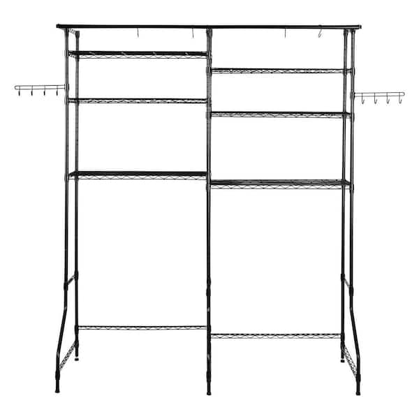 Over Washer and Dryer Storage Shelves, 6 Tiers Laundry Room Drying Rack with Hanger Rod and Hooks, Shelves Black