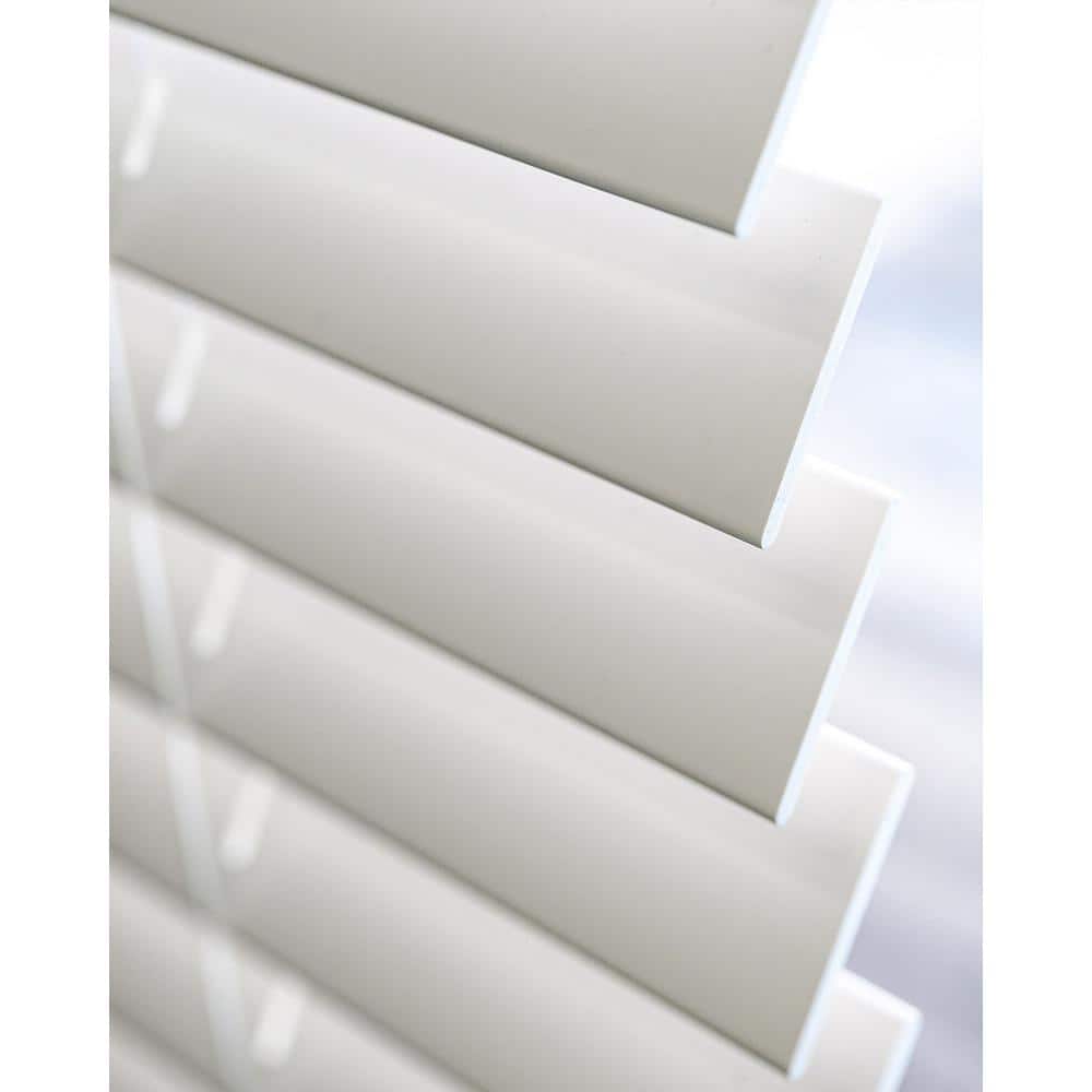 White Cordless Faux Wood Venetian Blinds, 66"W x 36"H