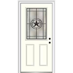 Elegant Star 36 in. x 80 in. Left-Hand/Inswing 1/2 Lite Decorative Glass Alabaster Painted Fiberglass Prehung Front Door