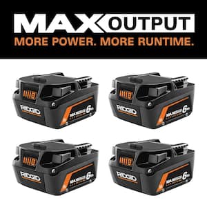 4-Pack RIDGID 18V 6.0 Ah MAX Output Lithium-Ion Batteries