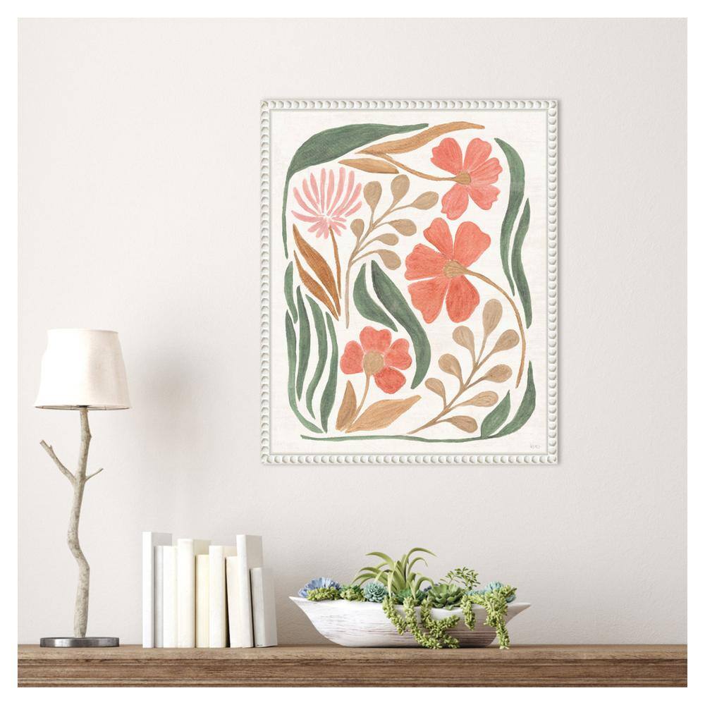 Floral Abstract Canvas Wall Art with White Frame, 16 x 20-in