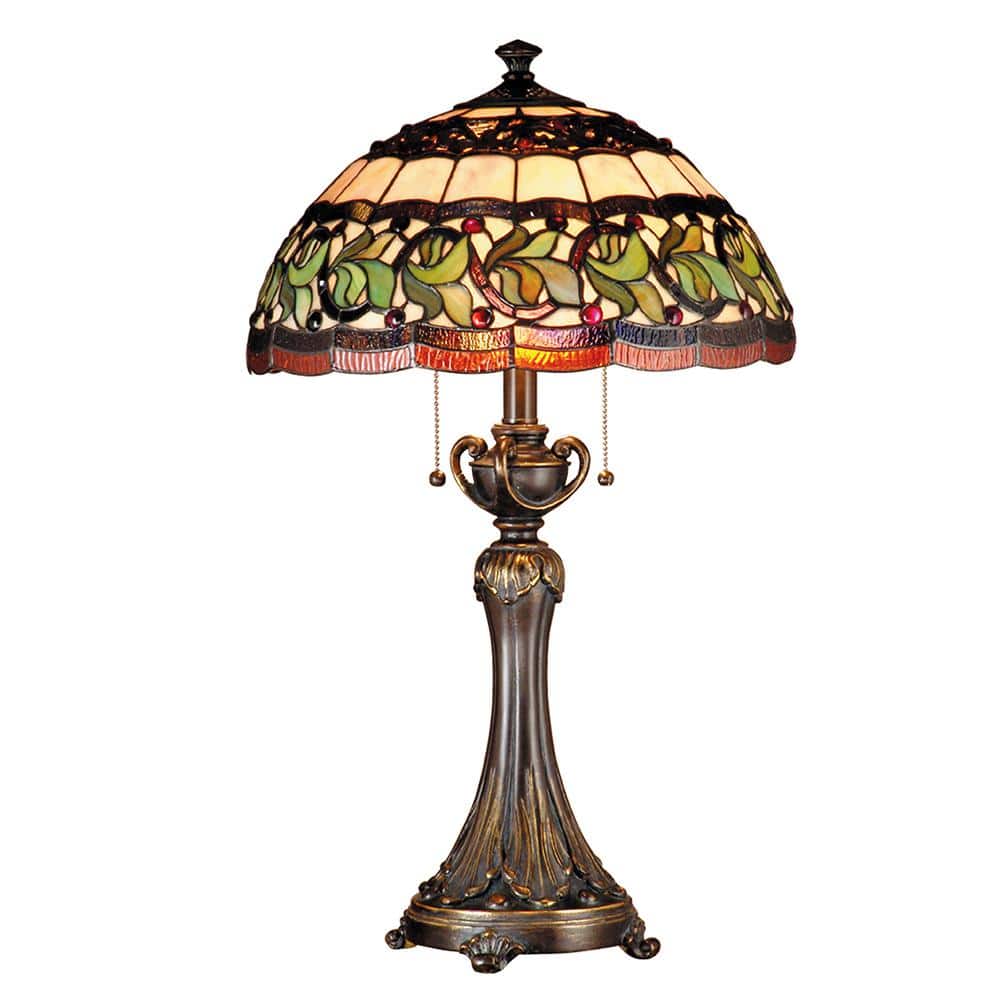 Dale Tiffany in. Aldridge Antique Gold Bronze Finish Table with Tiffany Art Glass Shade TT101110 - The Home Depot