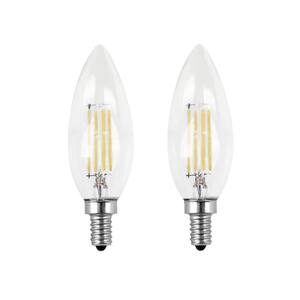 60-Watt Equivalent B10 E12 Candelabra Dimmable Filament CEC Clear Glass Chandelier LED Light Bulb, Daylight (2-Pack)