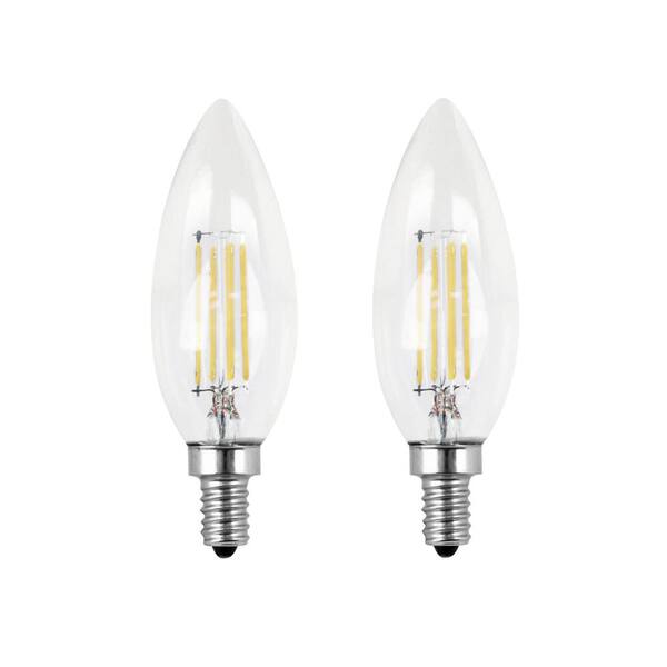 Feit Electric 60-Watt Equivalent B10 E12 Candelabra Dimmable Filament CEC Clear Glass Chandelier LED Light Bulb, Daylight (2-Pack)