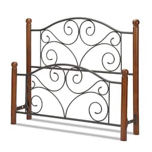 Doral Full Open Frame Black Metal Headboard and Footboard with Brown Wooden Posts