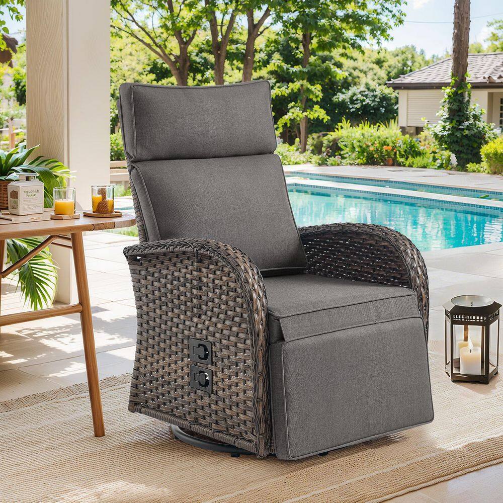 Rotavia Reclining 1-Piece Wicker Outdoor 362° Swivel Recliner with Gray Cushions, Adjustable Backrest, Footrest price history on PriceWatchPro