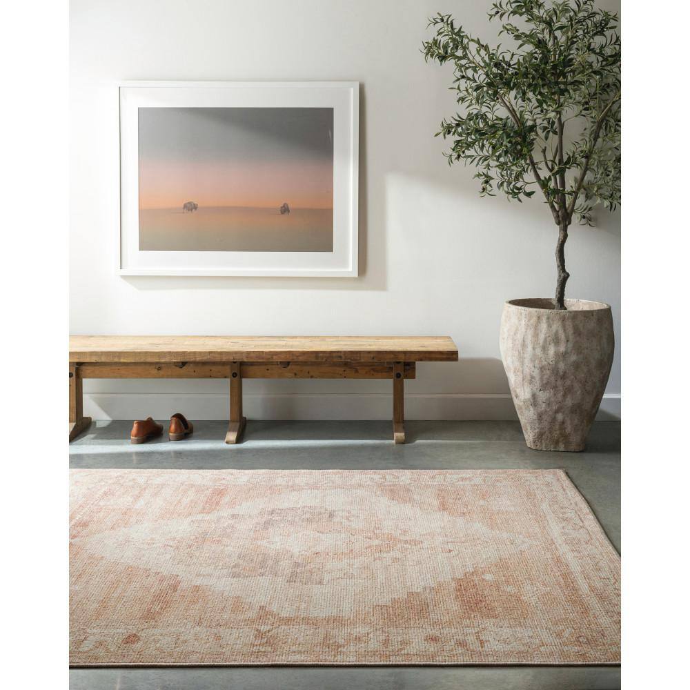 Ivory and Blush Hand-Knotted Wool Area Rug