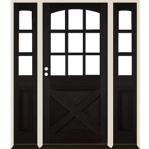 64 in. x 80 in. Farmhouse X Panel RH 1/2 Lite Clear Glass Black Stain Douglas Fir Prehung Front Door with DSL