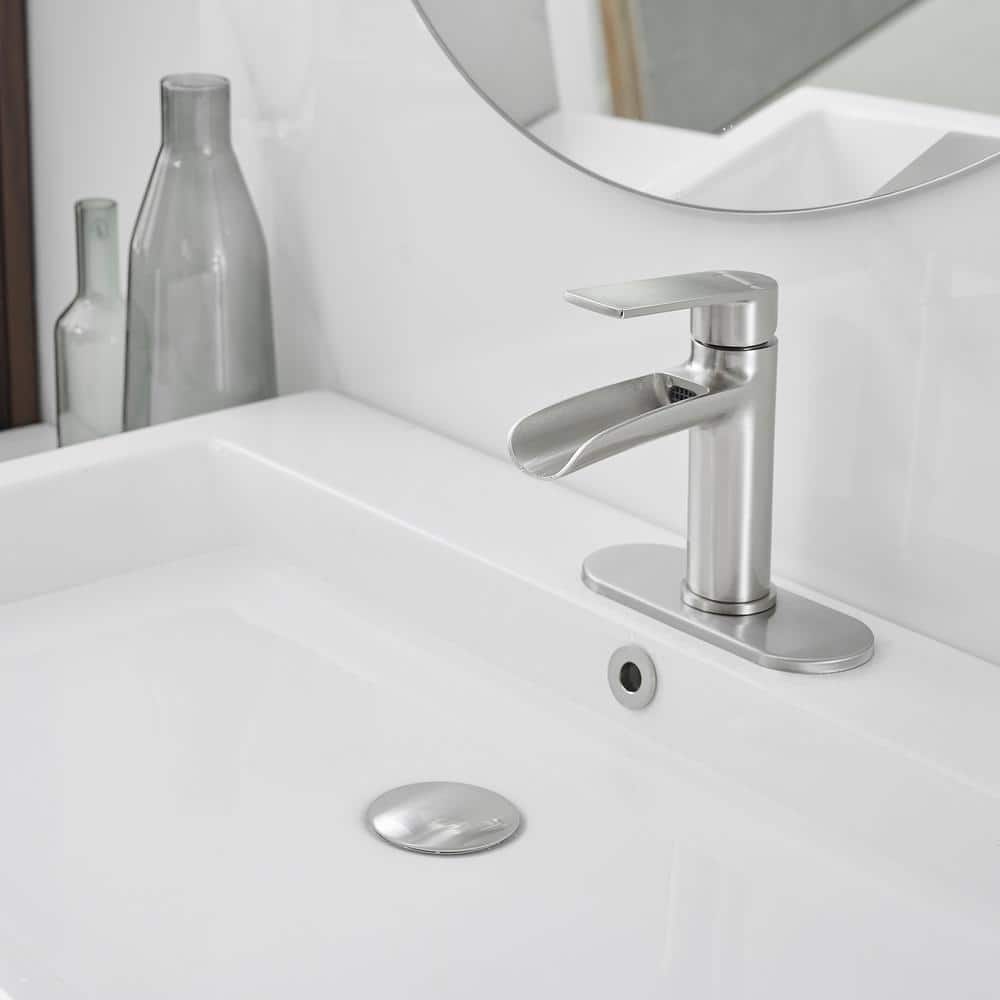 Brushed Nickel Single Handle Waterfall Bathroom Faucet