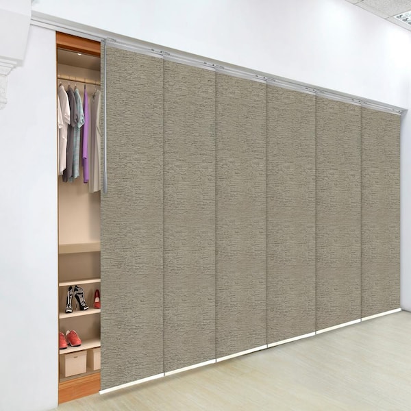 EMOH Bark 70 in. to 130 in. W x 116 in. L Adjustable 6-Panel, Satin Nickel Single Rail Panel Track with 23.5 in. Slates