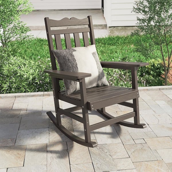 Patio Adirondack Chair Plastic 350 lbs. for Deck and Balcony Multi-Use Like Real Wood Outdoor Rocking Chair in Coffee