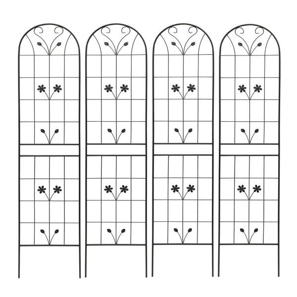 Zeus & Ruta 4-Pack 86.7 in. Metal Garden Trellis Rustproof Trellis for Climbing Plants Outdoor Flower Support Black