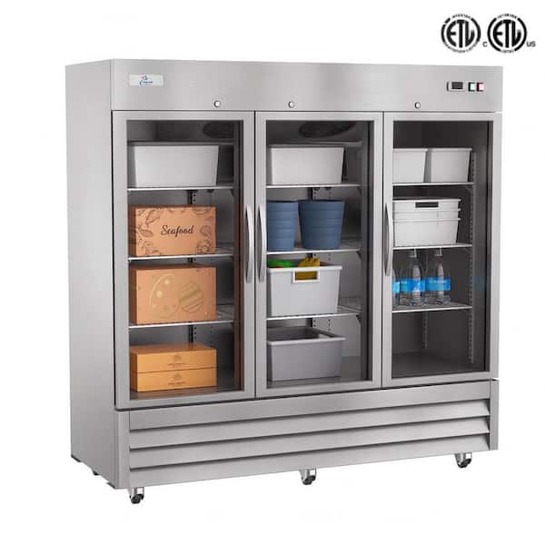 80.9 in. W 72 cu. ft. NSF Commercial 3-Glass Door Merchandiser Display Refrigerator in Stainless Steel