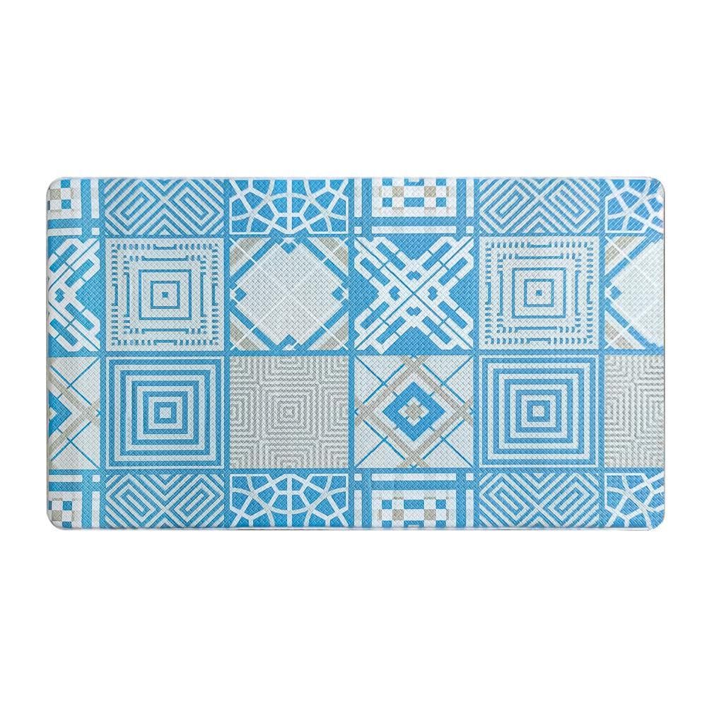 ALLINHOMIE Moroccan Tiles Blue 17 in. x 30 in. Comfort Anti
