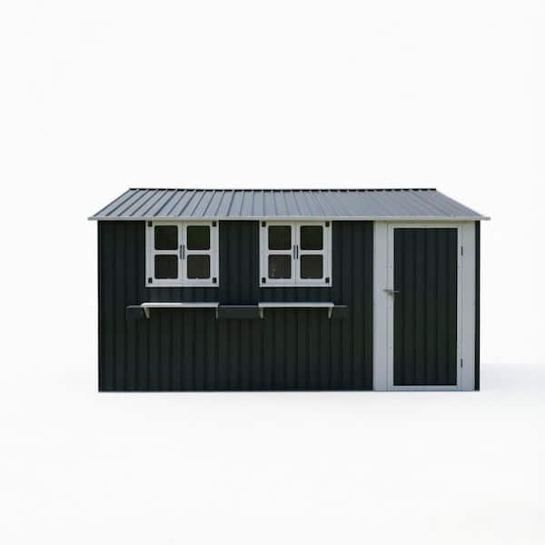 12x10 FT Coal Gray Metal Heavy Duty Outdoor Storage Shed with 3