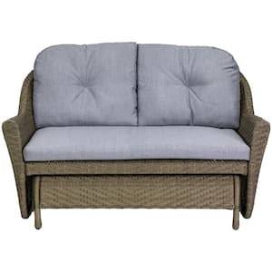 46" Taupe Gray Resin Wicker Deep Outdoor Loveseat Double Glider with Gray Cushions