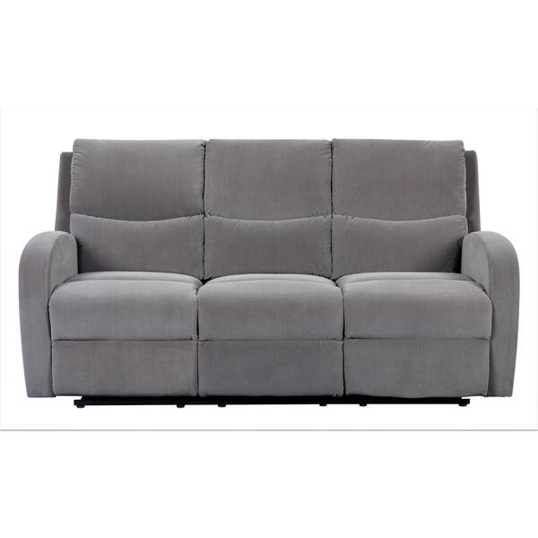 US PRIDE FURNITURE Louis 72.5 in. Grey Velvet 3-Seater Lawson Reclining Sofa with Slope Arms