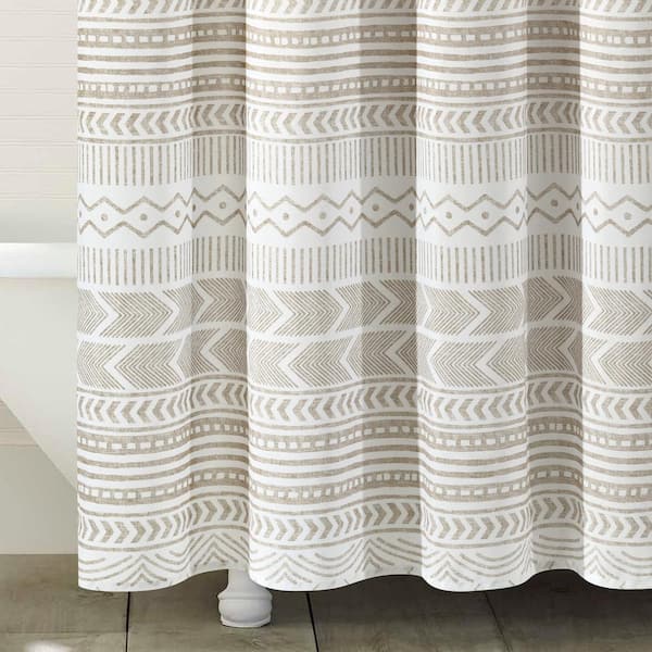 Lush Decor Hygge Geo Shower Curtain - Taupe & White