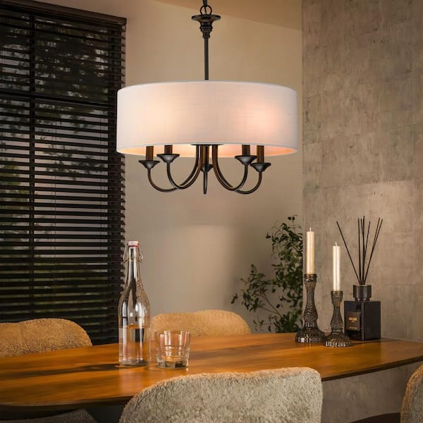 RRTYO Parrett 5-Light Black Farmhouse Cluster Chandelier with White Cloth Drum Shade