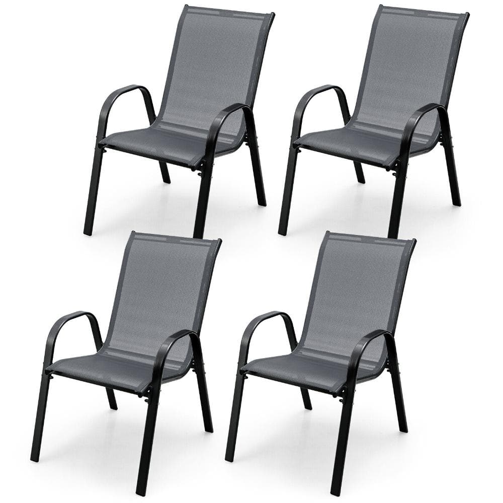 Set of 4 Steel Stackable Patio Dining Chairs with Armrests, Breathable Fabric and 330 lb. Capacity, Gray price history on PriceWatchPro