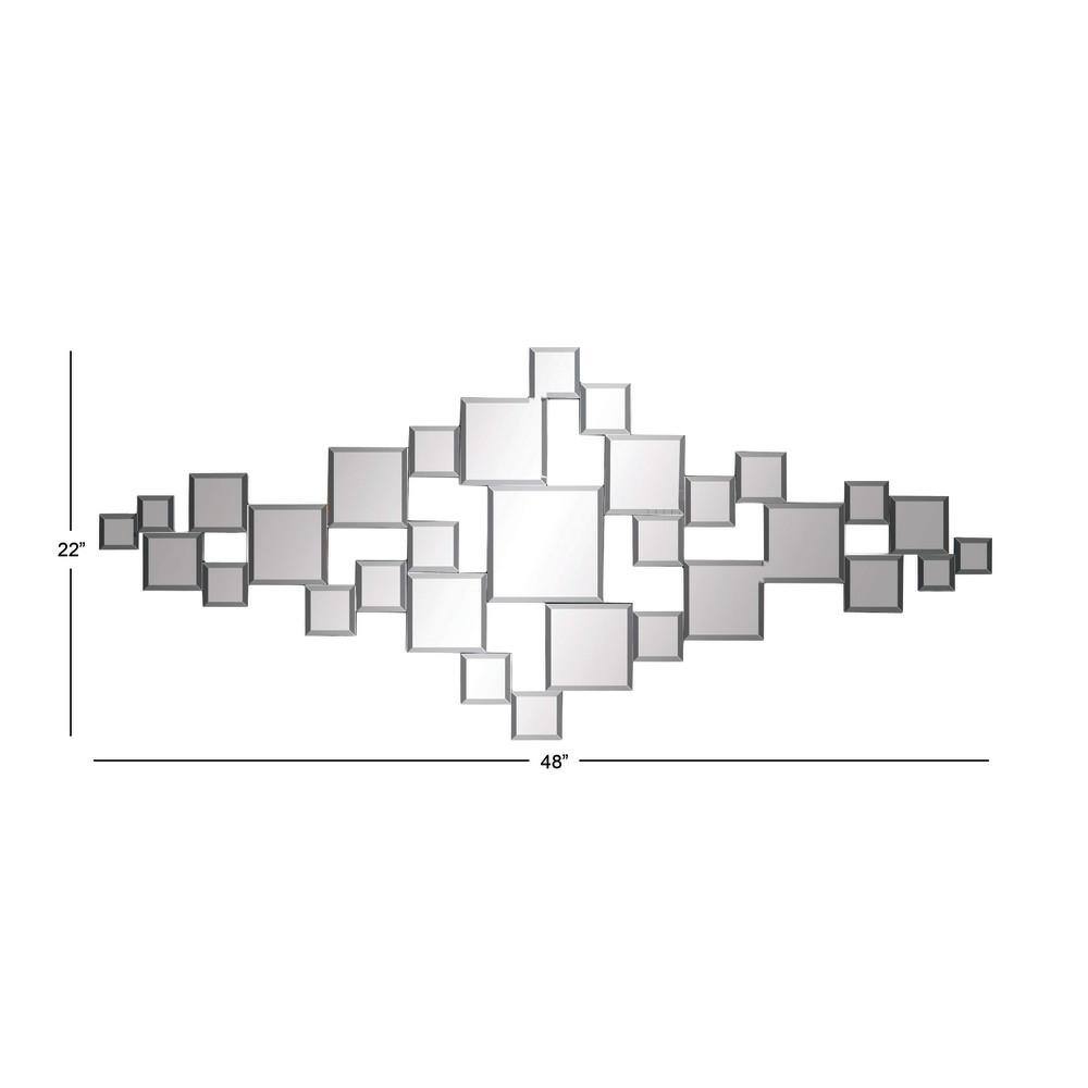 Silver Geometric Frameless Wall Mirror with Cut Out Design