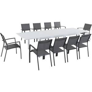 Del Mar 11-Piece Aluminum Outdoor Dining Set with 10 Sling Chairs in Gray and a 40 in. x 118 in. Expandable Dining Table