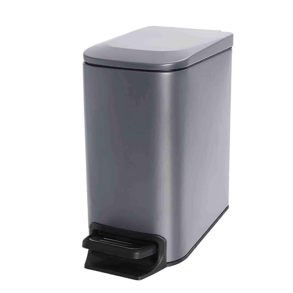 Soft Close, Rectangular Trash Can 5L with Anti - Bag Slip Liner and Lid, Use As Mini Garbage Basket, Slim Dust Bin, or Decor in Bathroom, Restroom, Ki