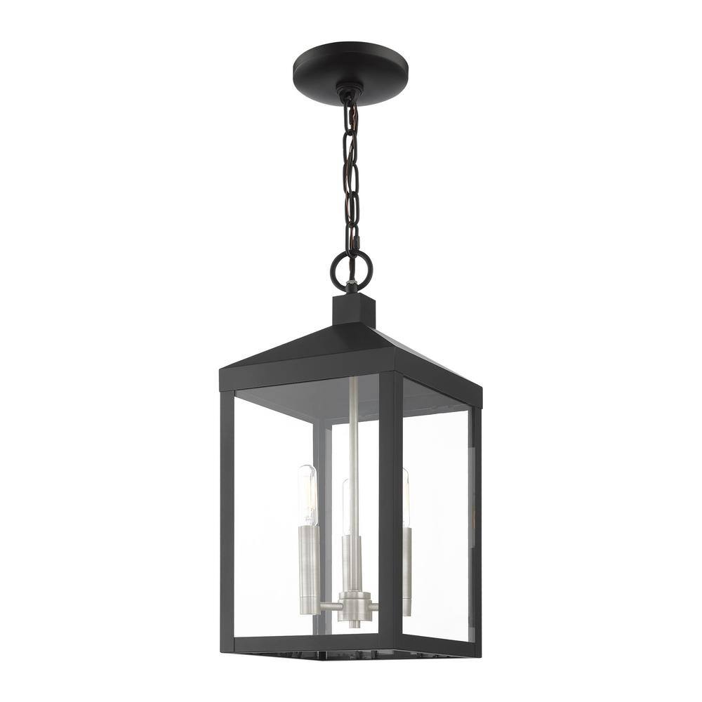 Nyack Modern Black 3-Light Outdoor Pendant with Clear Glass