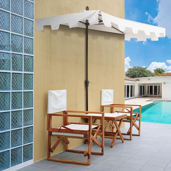 Sidney 9 ft. MidCentury Rectangular Half Market Patio Umbrella with Crank, Wind Vent and UV Protection in Cream/White