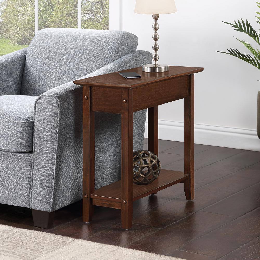Espresso MDF and Birch Veneer Flip Top End Table with Storage