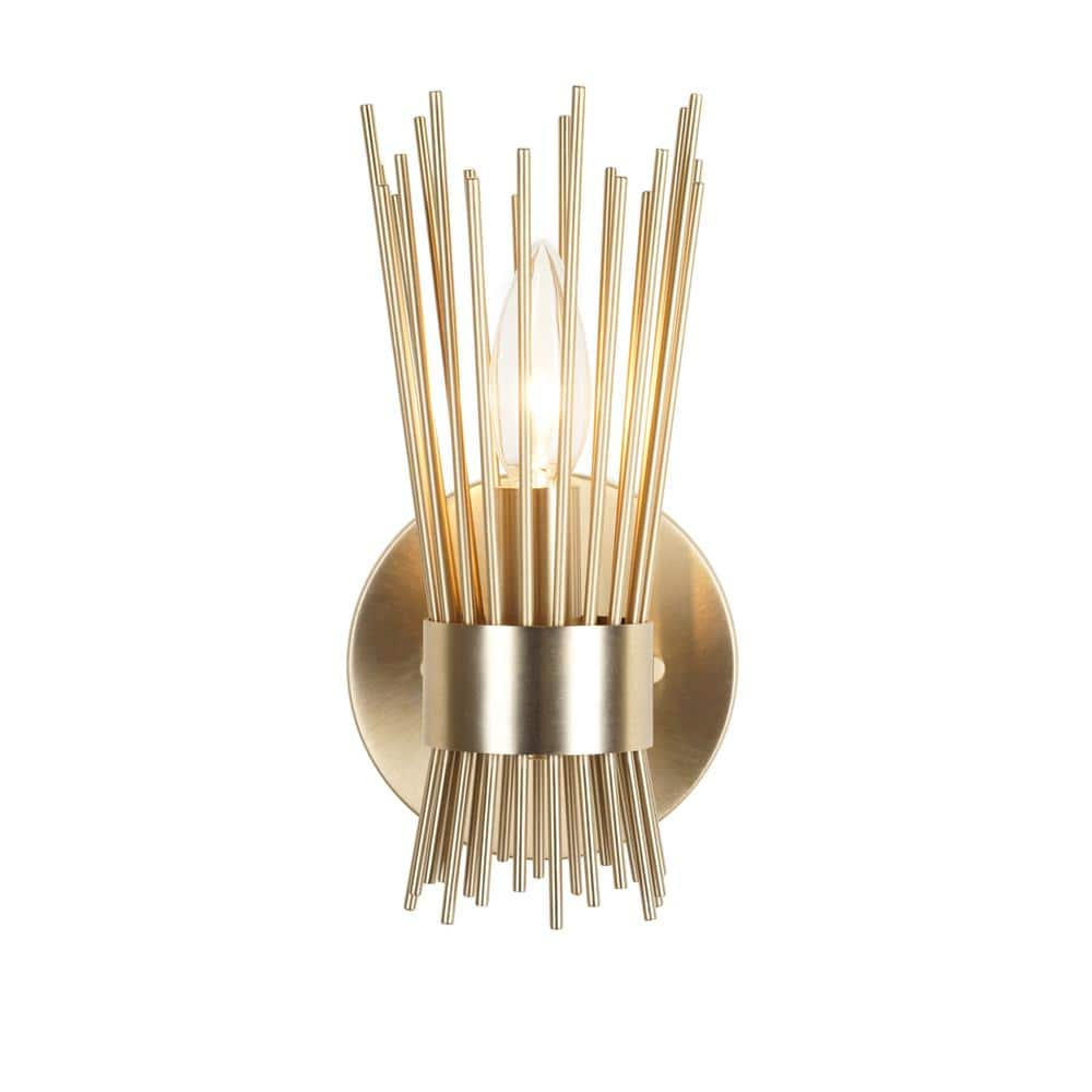 Alsy 10 in. 1-Light Brushed Gold Sconce with Open Rod Metal Shade 24301 ...