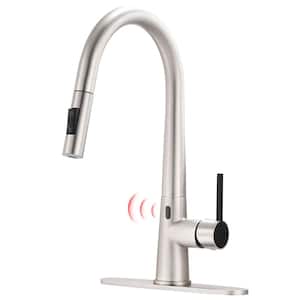 Touchless Single Handle Pull Down Sprayer Kitchen Faucet with Advanced Spray 1 Hole Kitchen Basin Taps in Brushed Nickel
