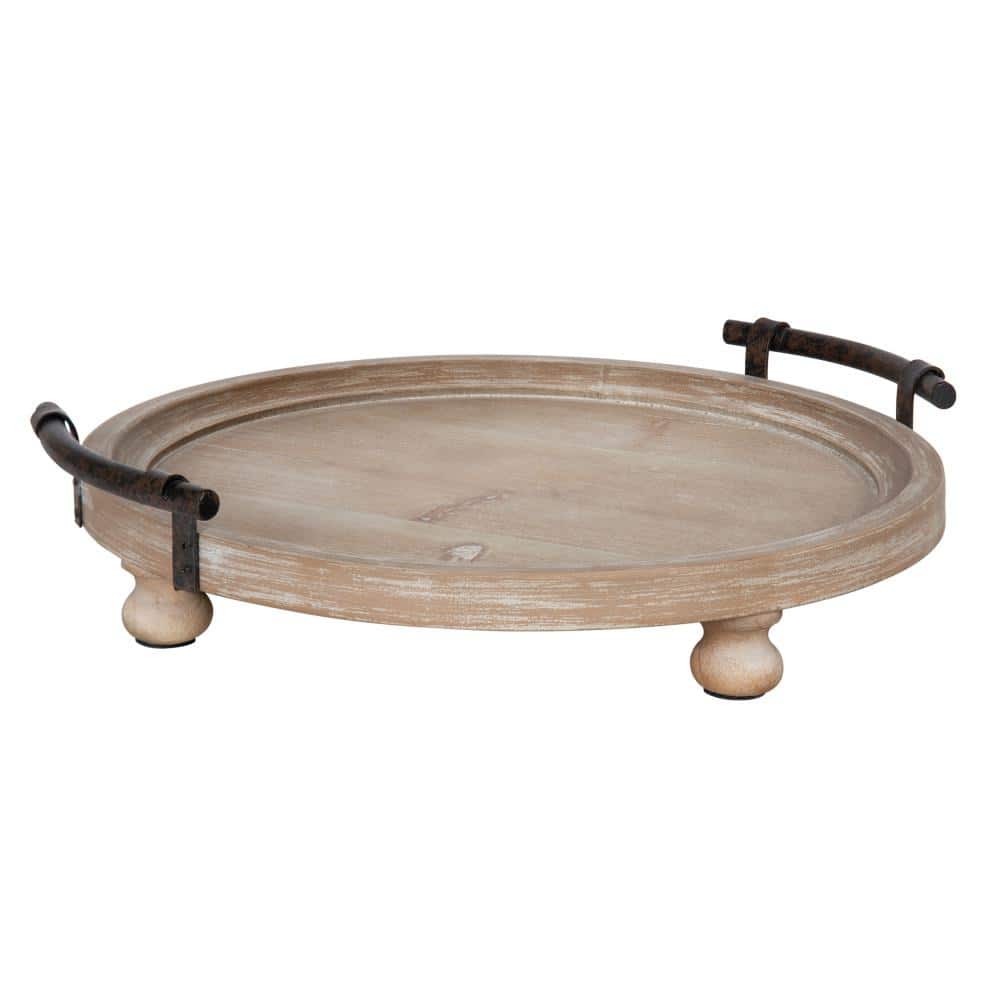 16 Inch Carved Rustic Round Tray Wood Serving Tray console tray Farmhouse  Decor