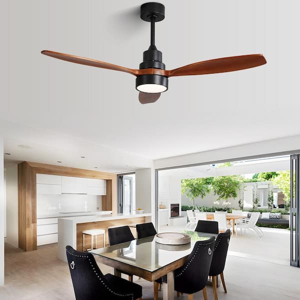 Sofucor 52 in. Indoor/Outdoor Wood Black Ceiling Fan with Light and 6 Speed  Remote Control H-52K076-BK - The Home Depot