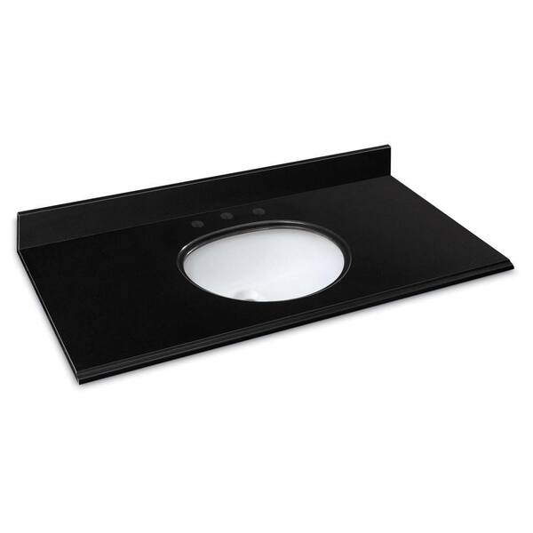 Home Decorators Collection 49 in. W Granite Vanity Top in Midnight Black with White Basin