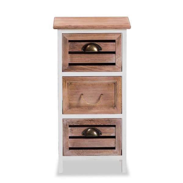 Baxton Studio Palta White and Oak Brown 3-Drawer Storage Unit