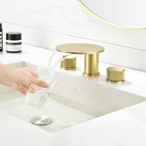 8 in. Widespread Deck Mount Double Handle Bathroom Faucet in Brushed Gold