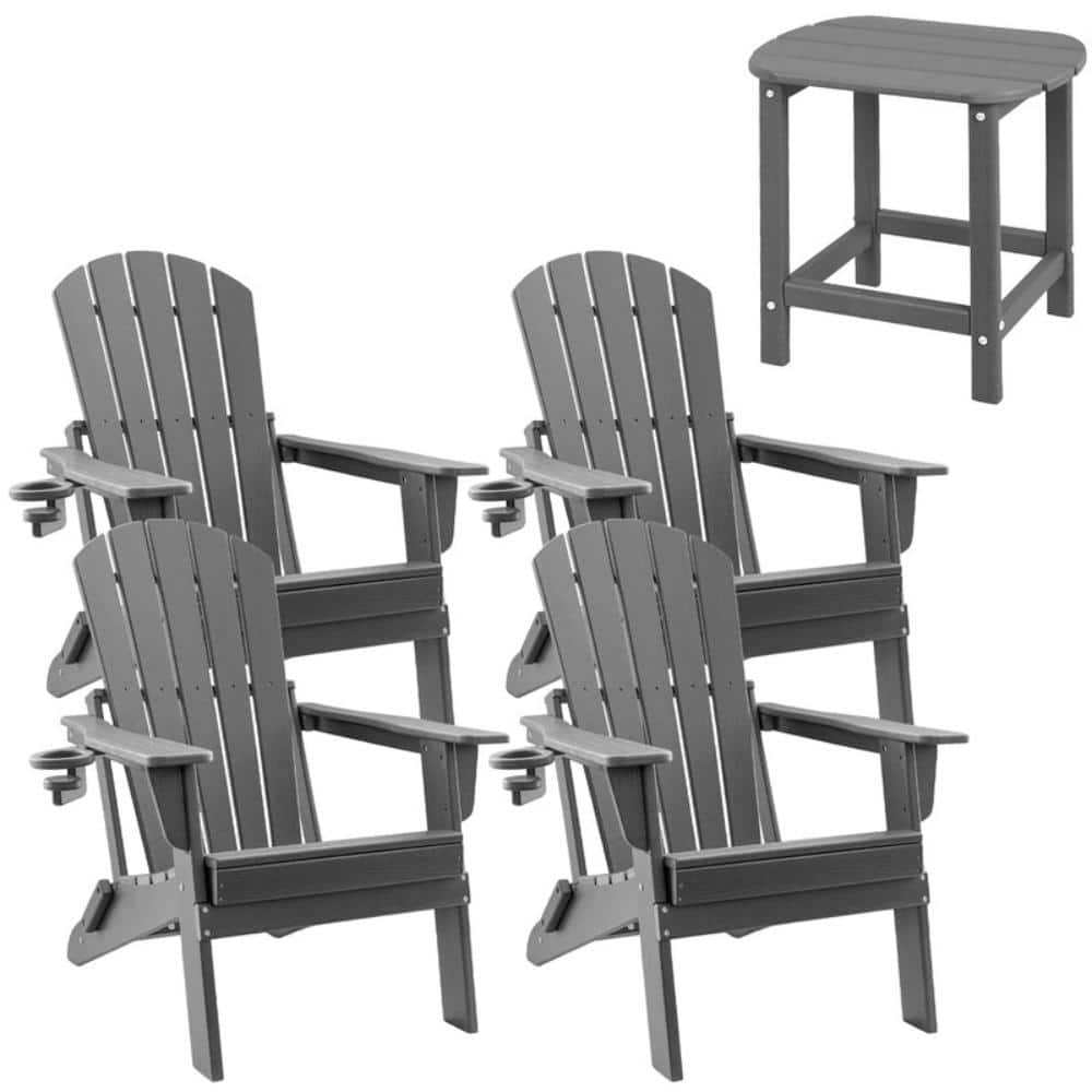 5-Piece HDPE Folding Adirondack Chairs with Side Table, with Cup Holder Ideal for Fire Pit, Deck, Patio, Pool price history on PriceWatchPro