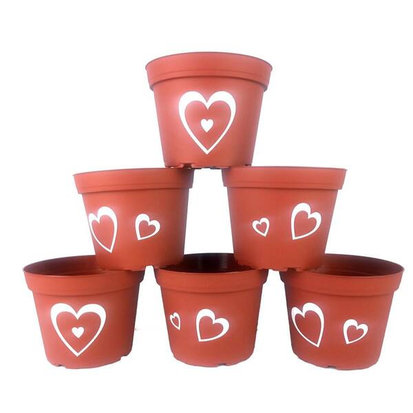 TEKU 6 in. Hearts Plastic Pots Terra Cotta (6-Pack)