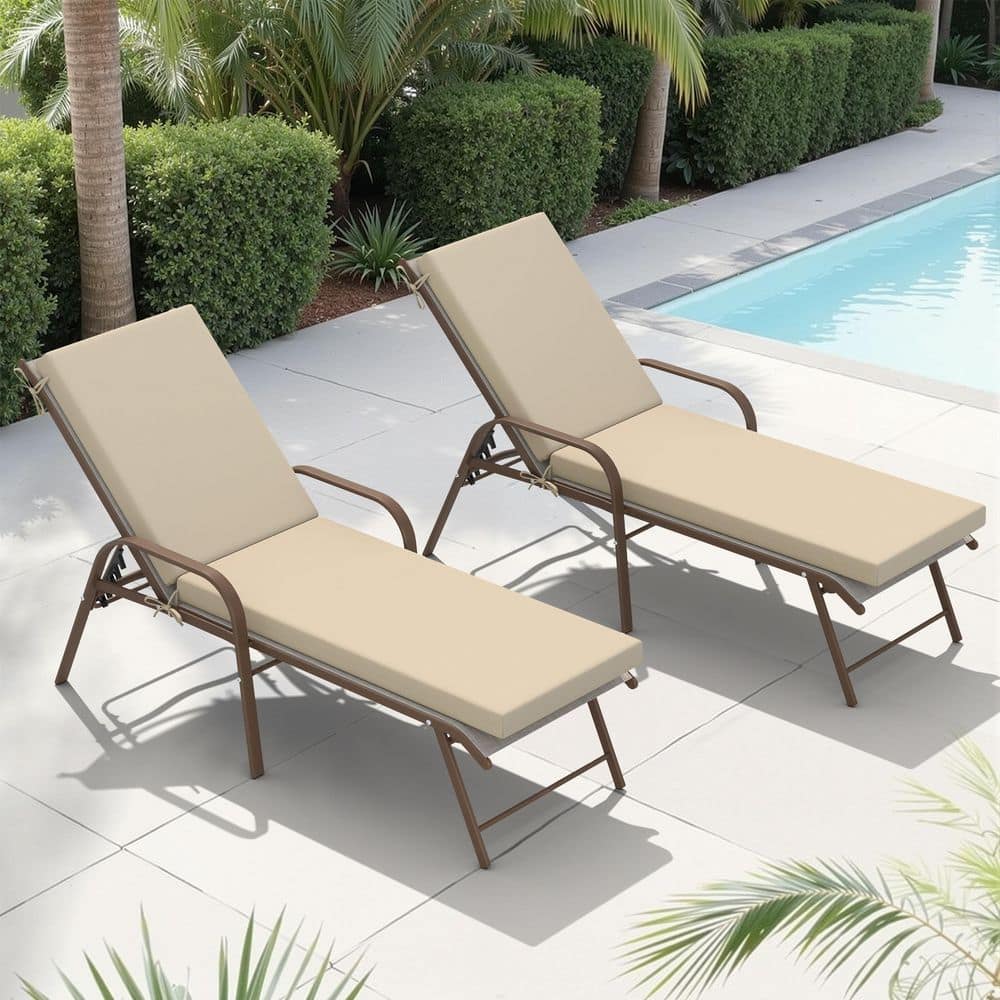 2-Piece Aluminum Adjustable Outdoor Chaise Lounge in Beige with Sunbrella Patio Cushions in Canvas Antique Beige price history on PriceWatchPro