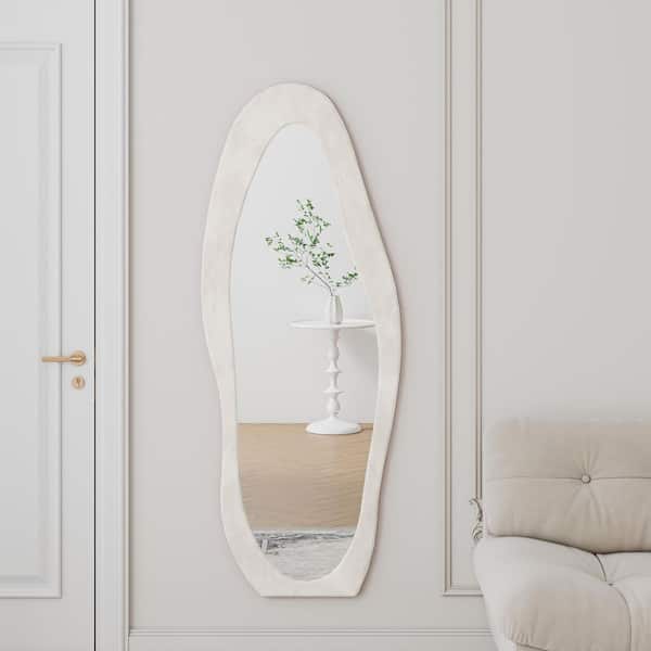 White 63 in. H x 24 in. W Irregular Wavy Flannel Wrapped Wood Full Length Mirror for Bedroom, Living Room, Dressing Room