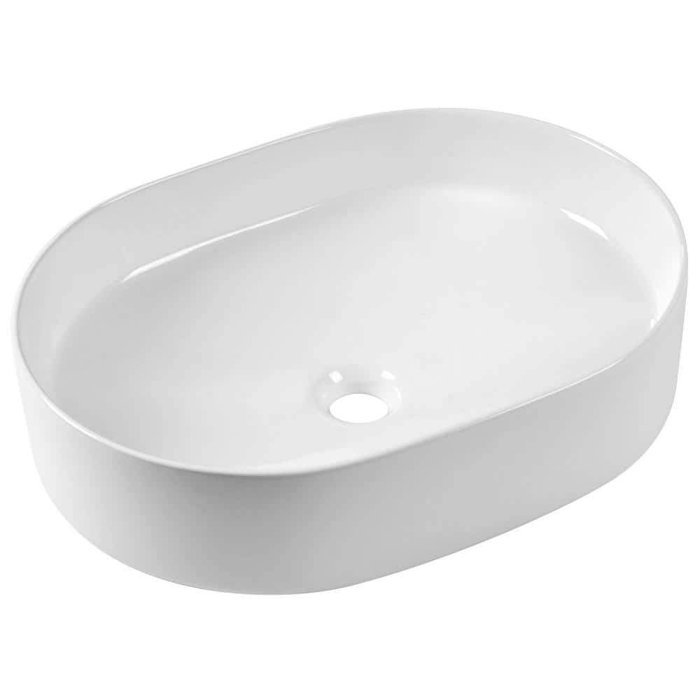 White Ceramic Rectangular Above-Counter Bathroom Vessel Sink