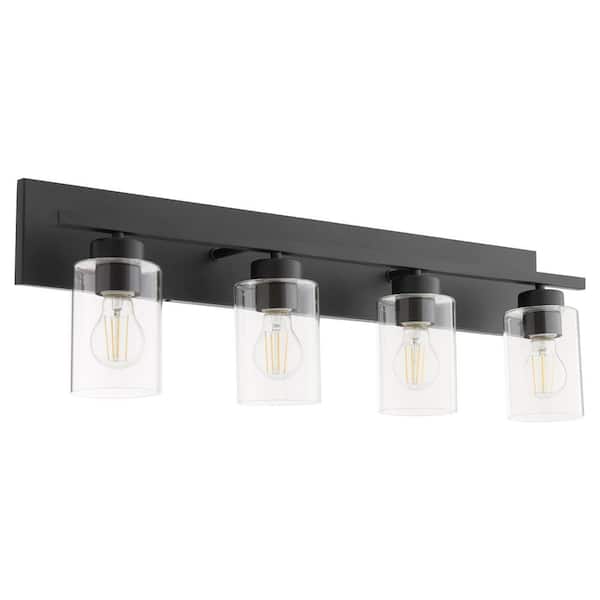 Quorum International Carter 4-Light- 100-Watts, Medium Lamp Base Light Vanity 30 in. Width with 4-Clear Glass Diffusers - Satin Nickel
