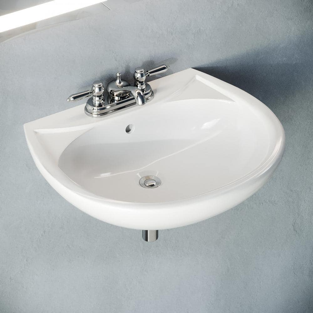 Ondine 16'' White Ceramic Wall-Mount Bathroom Sink with Overflow