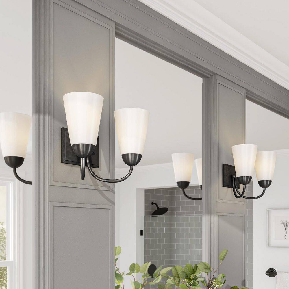 Malone Matte Black Transitional 2-Light Vanity Wall Sconce