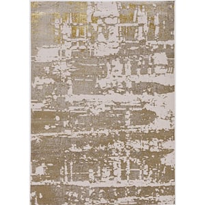 Clara Ivory/Gold 5 ft. x 8 ft. Ombre Industrial Area Rug