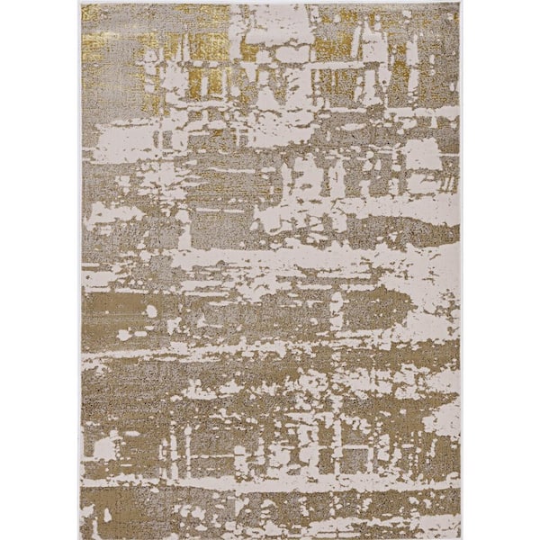 MILLERTON HOME Clara Ivory/Gold 10 ft. x 13 ft. Ombre Industrial Area Rug
