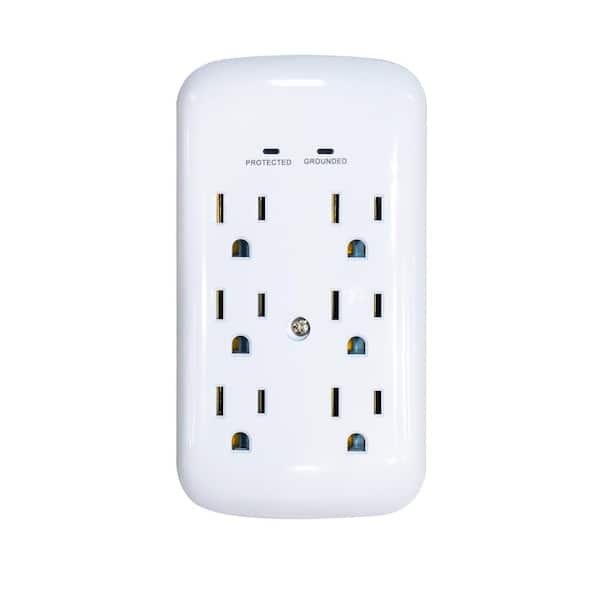 6-Outlet Wall Mounted Surge Protector, White
